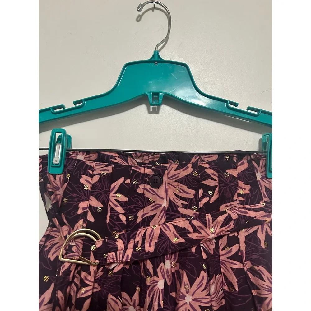 Sabina Musayev Purple Pink Floral Metallic Paperbag‎ Waist Belted Shorts Small